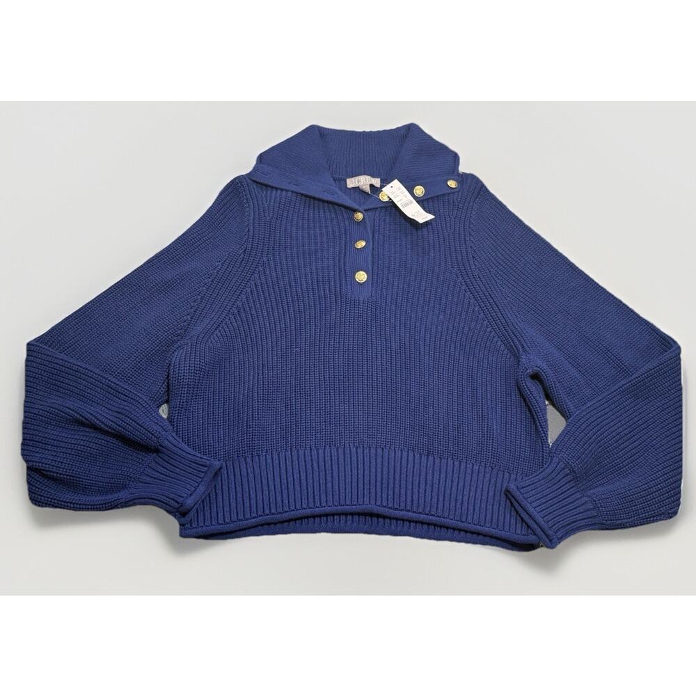 NWT J. Crew Ribbed Cotton Button-Collar Sweater Long Sleeve Sz M